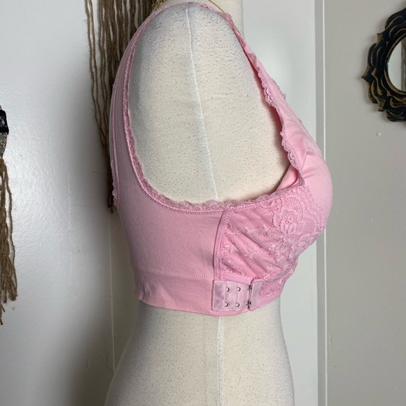 NWOT pink sports bra lace trim front wrap around closure adjustable stretch 2 XL - Picture 8 of 11